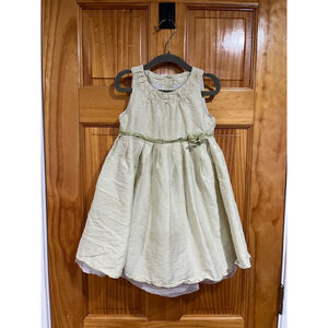 Janie and Jack Special Occasion Green and White Stripe Pure Silk Dress Size 4T